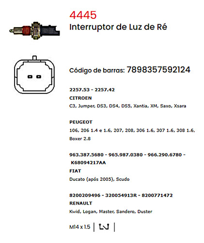 Interruptor Luz Ré C3 Jumper Ds3 Ds4 Ds5 Xantia Saxo Xsara