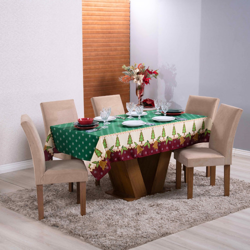 Toalha De Mesa 8 Lugares Estampa Natalina Para Decoração 