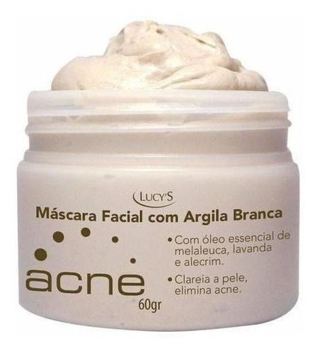 Máscara faciai para pele Lucy's Argila Máscara Facial Com Argila Branca E Óleos Essenciais