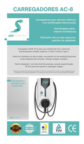 Carregador Para Carro Elétrico 7,4kw 32a Tipo 2