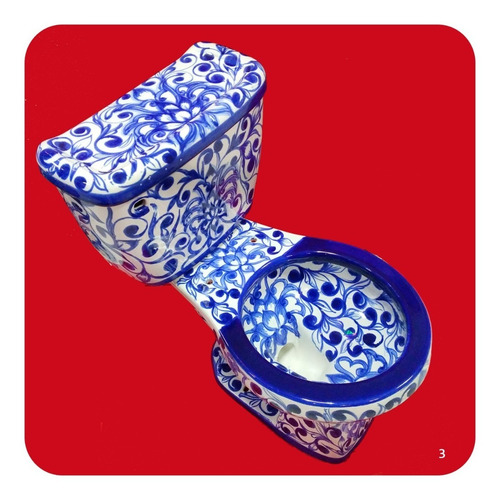 Imagen 2 de 4 de Wc Sanitario Taza + Tanque Cerámica Tipo Talavera Azul M3