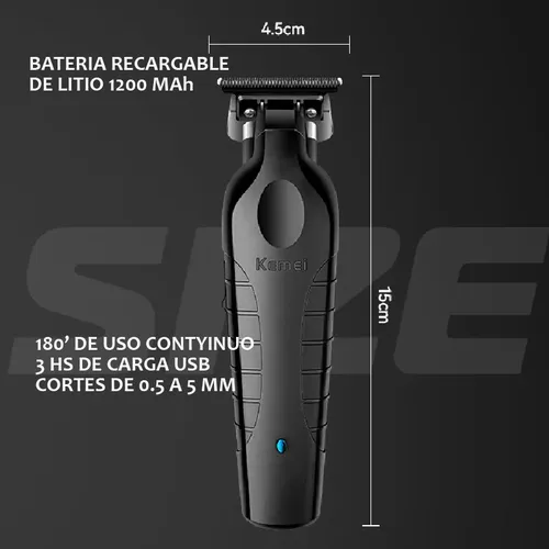 Maquina Patillera Afeitadora Kemei 2299 Trimmer Inalambrica Color Negro