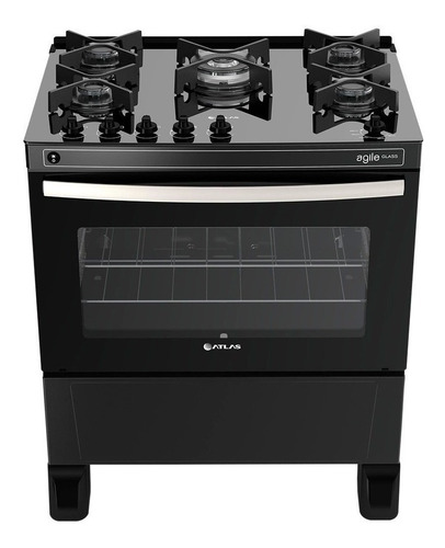 Fogão de piso Atlas Agile Glass 5 queimadores GLP preto 110V/220V porta de vidro 86.5L