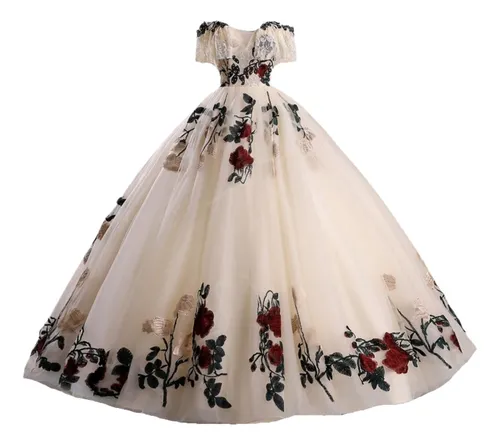 Vestido De Quincea era Elegante Flores Rojas Barato Nuevo Cuotas