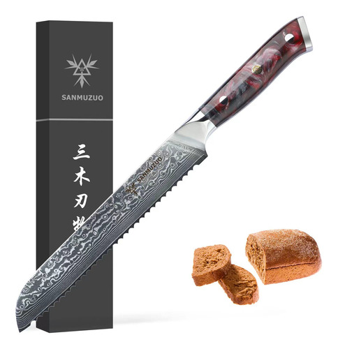 Sanmuzuo Cuchillo De Pan De 8 Pulgadas, Hoja Dentada, Acero