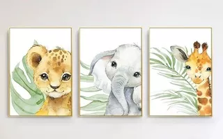 Kit 3 Placas Quadro Quarto Bebê Safari Menina Mdf Modb02