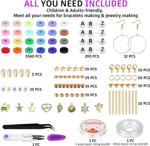 Kit De Pulseras Gionlion 6000 Cuentas De Arcilla 24 Colores