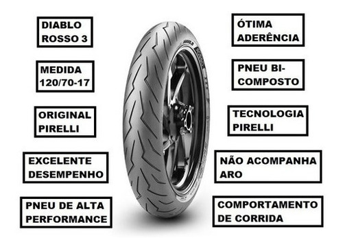 Pneu Pirelli Dianteiro 120/70-17 Tl Rosso 3 Monster 1200