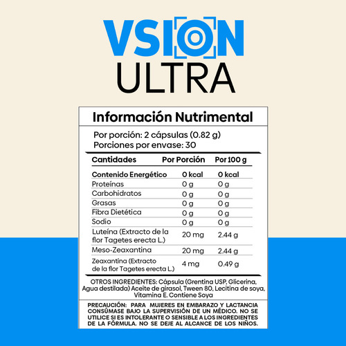 Pack 3 frascos de Vsion Ultra Laboratorios Wöhl 60 Cápsulas a base de Luteina y Zeaxantina