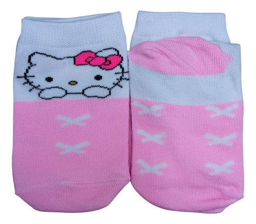 Medias Soquete Hello Kitty Camita Rosa Cruces Talle Niños Sanrio - Hello Kitty Camita Rosa Con Cruces Talle Niño Estampado Unico
