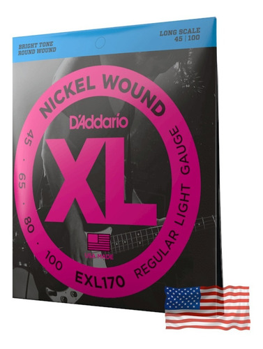 Imagem 1 de 6 de Encordoamento Baixo Daddario 4 Cordas Exl170 - 045 / 100