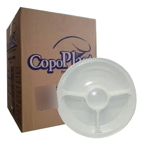 Prato Plastico 26cm Com 3 Divisórias Copoplast (1cx) C/250 Cor Branco