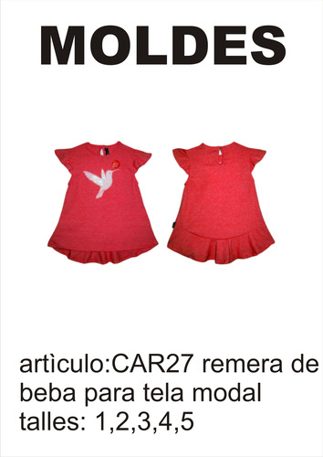 Moldes Industrial Textil Remera De Beba Para Tela Modal 1,2,3,4,5