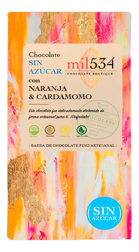 Chocolate 56% Semiamargo Sin Azucar Con Naranja & Cardamomo