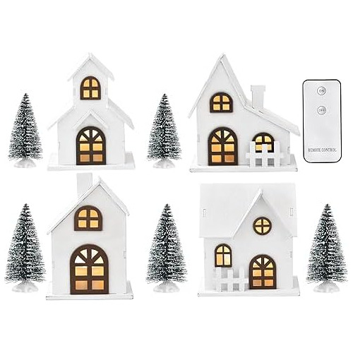 Conjunto De 9 Accesorios De Pueblo Navideño, 4 Casas D...