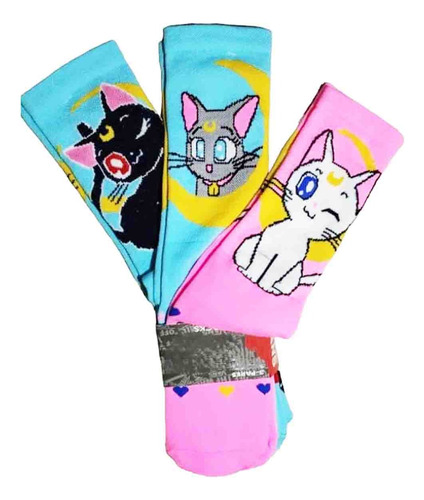 Anime Sailor Moon Set 3 Calcetas Largas Luna Artemis Diana