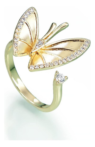 18k Gold Plated Big Butterfly Rings For Women Crystal