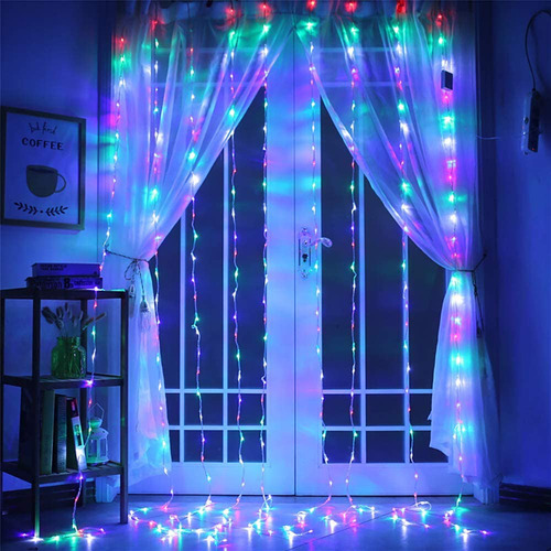 Imagen 3 de 10 de Cortinas Decorativas Luz Led Control Remoto 3x3m Usb Power
