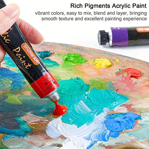 Juego completo de pintura acrílica, 12 colores ricos en pigmentos y 6  pinceles de arte, incluye 3 lienzos de pintura, cuchillo de paleta y  esponja