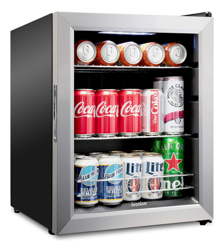 Ivation - Refrigerador De Bebidas 62 Latas, Puerta Reversible, Acero Inoxidable