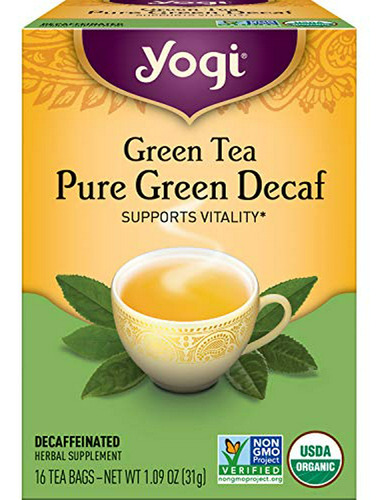 Yogi Tea Green Tea Té Verde Puro Descafeinado - 16 Bolsitas 