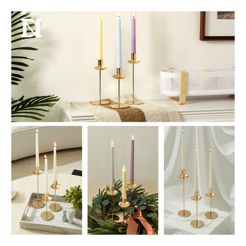 Candelabros De Oro Francés Con Protectores Contra Goteo, 3 Oro Moderno.