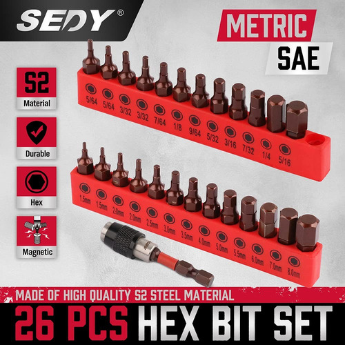 Set Puntas Hexagonales Allen Mm Sae Taladro Desatornillador