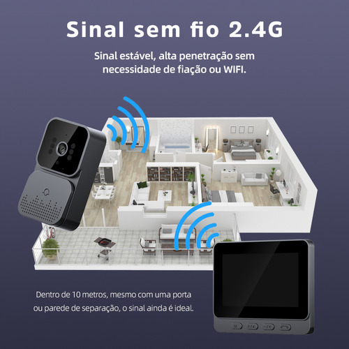 Inova caese Smart Video Campainha Câmera Interfone Ao Ar Hd Monitor Intercom de Áudio E Visão Noturna Tela Ips 4.3 Ângulo de 120° Instalação Simples Segurança para Casa