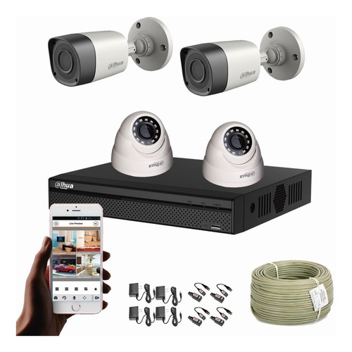 Cámaras De Seguridad Kit Cctv 720p Dahua Dvr 4ch + 4 Cámaras