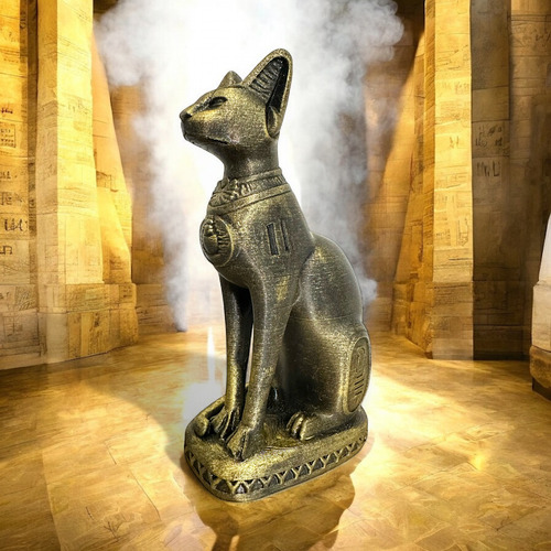 Figura Bastet Gato Egipcio Decoración Espiritual Almabuddha Oro Antiguo