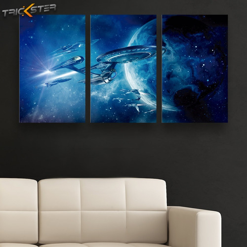 Cuadro Triptico Enterprise Star Trek 72cm X 40cm Art