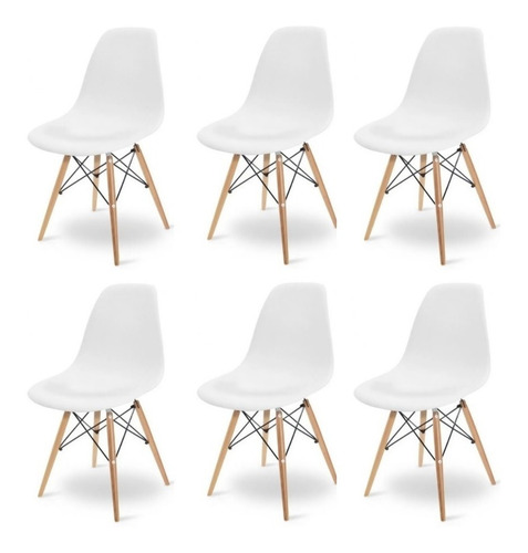 Imagen 1 de 4 de Kit 6 Sillas Eames Patas En Madera Para Comedor - Sala
