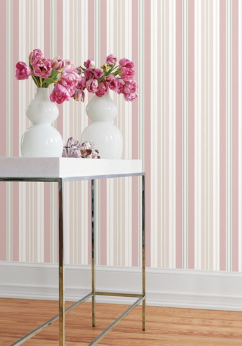 Imagem 4 de 4 de Papel De Parede Textura Emborrachada Listrado Rosa Importado