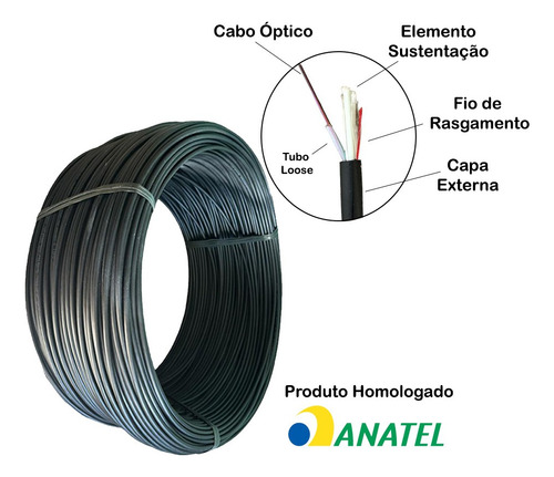 Cabo Optico Fibra Sm As80 12fo Monomodo Com Anatel E Nf 700m