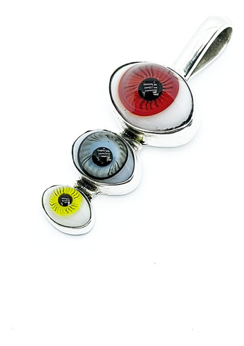 Dije Triple Vision F Ojo Turco Rojo Negro Plata 925 + Cadena