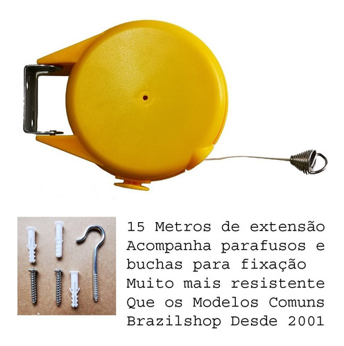 Imagem 2 de 10 de Varal Retrátil 15 Metros Super Prático Resistente Fácil Usar