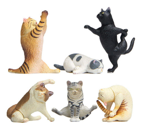 6 Piezas Yoga Figuras De Gato Figuras En Miniatura Modelo