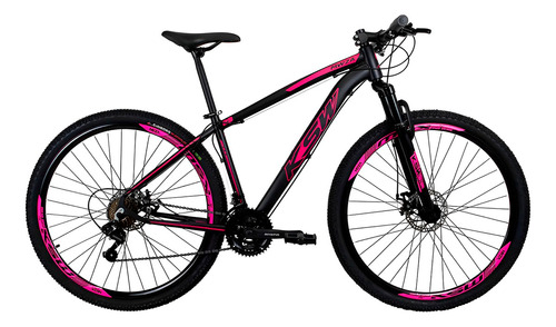 Mountain bike KSW XLt MTB aro 29 19" 24v freios de disco mecânico câmbios Shimano TZ cor preto/rosa