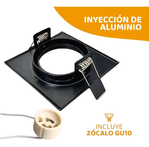 Imagen 3 de 10 de Spot Embutir Led Cuadrado Movil + Zocalo Gu10 Pack X 10