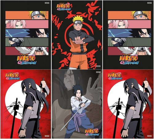 Kit 6 Cadernos Naruto Shippuden Brochurão 80 Fls Naruto