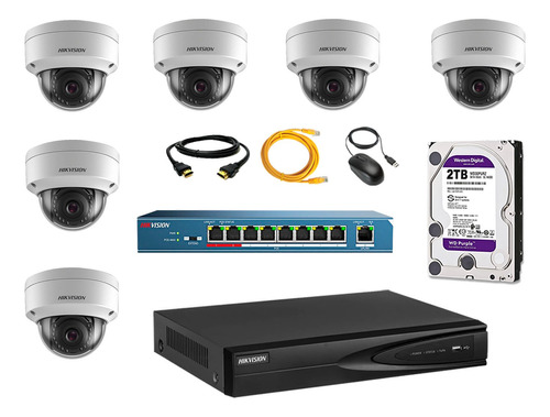 Camara De Seguridad Ip Interior Kit 6 Hikvision Disco 2tb Wd