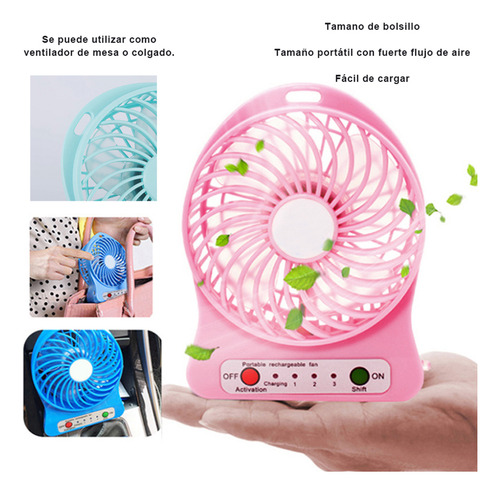 Ventilador Portatil De Mesa Usb Mini Con Luz Recargable Color Rosa