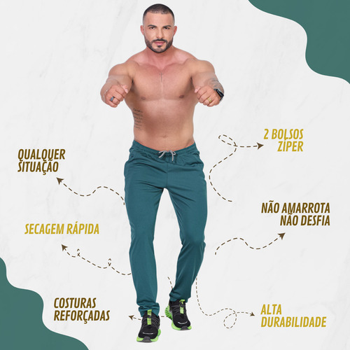 Calça Masculina Jogger Academia Trabalho Bolsos Zíper