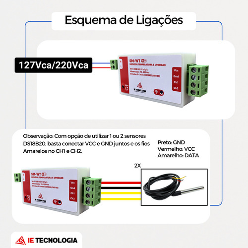 Medidor De Temperatura Wi-fi Sm-wt 2 Sensor Ds18b20