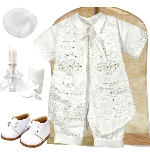 Ropon Traje Bautizo Niño + Kit Vela + Zapatos + Calcetin Jl2