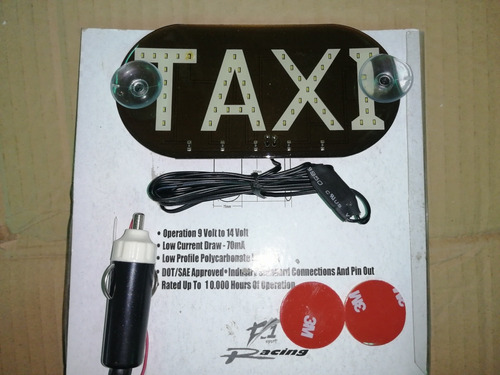 Aviso Letrero Taxi Blanco Led 12v Cigarrera Chupones Vidrio