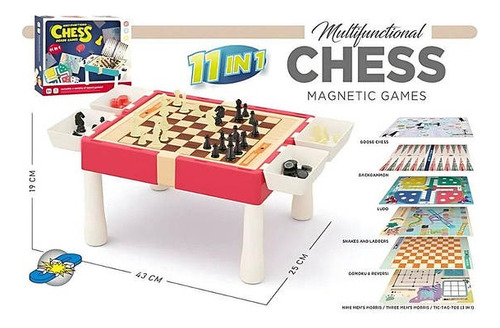 Mesa Juego 11 En 1 Ajedrez, Ludo, Serpiente, Damas Y Más