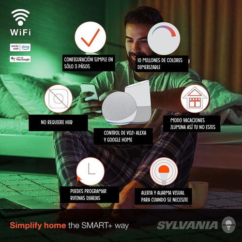 Imagen 2 de 8 de Bombillo Wifi Inteligente Rgb Google Assistant Alexa Siri