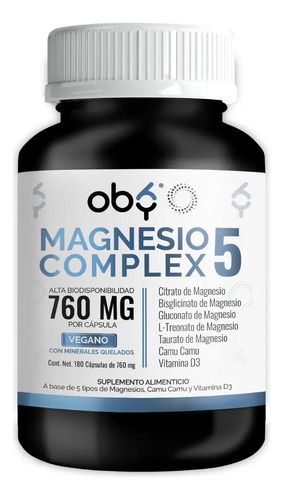 Oby Magnesio Complex 5: Citrato, Glicinato, Treonato, Taurato, Gluconato, Vitamina C y D3 | Magnesium Complejo Cortisol | 180 cápsulas