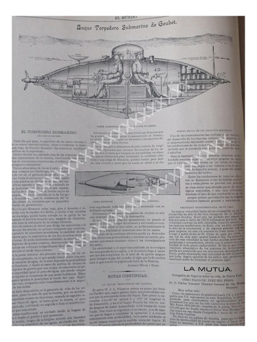 Nota Prensa Antigua 1896 El Submarino De Goubet